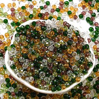 Glass Beads, Faceted, Rondelle, Olive Drab, 4x3mm, Hole: 0.4mm, about 820pcs/60g