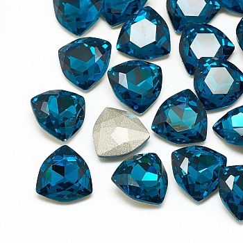 DIY Pointed Back K9 Glass Rhinestone Cabochons, Random Color Back Plated, Faceted, Triangle, Capri Blue, 12x12x4.5mm