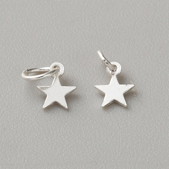 925 Sterling Silver Star Charms, with Jump Rings, Silver, 5x4x0.5mm, Hole: 2.5mm
