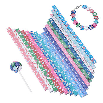 2Bags 2 Styles Lucky Star Origami Paper, Folding Strips, for DIY Craft, Mixed Shapes, 219x50x9.5mm, 540 sheets/bag, 1bag/style