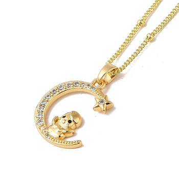 Brass Micro Pave Clear Cubic Zirconia Pendants Necklaces, The 12 Animals of the Chinese Zodiac, Real 18K Gold Plated, Chick, 17.28 inch(43.9cm)