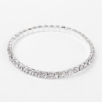 Sport Theme, Valentines Day Gifts for Her Single Row Stretch Rhinestone Tennis Bracelets, with Brass Findings, White, 50mm