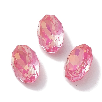 Glass Rhinestone Cabochons, Point Back & Back Plated, Faceted, Oval, Fuchsia, 14x9.1x5mm