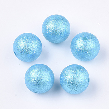 Acrylic Imitation Pearl Beads, Wrinkle/Textured, Round, Deep Sky Blue, 20x19mm, Hole: 2.5mm, about 110pcs/500g