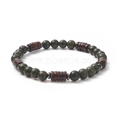 Natural Serpentine & Synthetic Non-magnetic Hematite Beads Energy Stretch Bracelets Set(BJEW-JB07142-05)-6