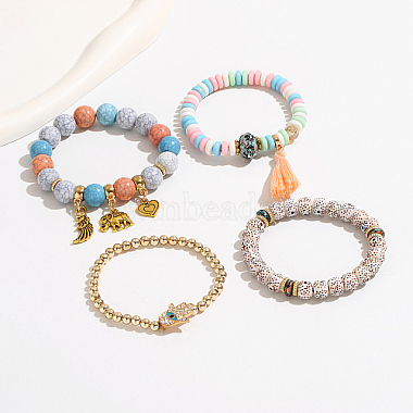 4Pcs 4 Style Plastic Beaded Stretch Bracelet Sets(IU0127-1)-3