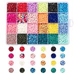 24 Colors Handmade Polymer Clay Beads, for DIY Jewelry Crafts Supplies, Disc/Flat Round, Heishi Beads, Mixed Color, 4x1mm, Hole: 1mm, 24 colors, about 380~400pcs/color, 9120~9600pcs/box(CLAY-X0011-03A)
