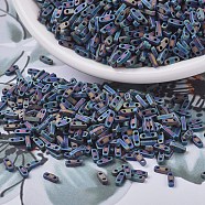 MIYUKI Quarter TILA Beads, Japanese Seed Beads, 2-Hole, (QTL401FR) Matte Black AB, 5x1.2x1.9mm, Hole: 0.8mm, about 480pcs/10g(X-SEED-J020-QTL0401FR)