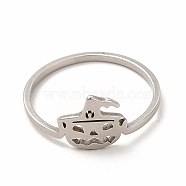 304 Stainless Steel Halloween Pumpkin Finger Ring for Women, Stainless Steel Color, Inner Diameter: 18mm(RJEW-K239-02P)