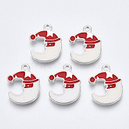 Alloy Enamel Pendants, Moon with Christmas Hat, Creamy White, 20x15x2mm, Hole: 1.8mm(ENAM-Q433-003S)