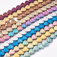 Electroplate Non-magnetic Synthetic Hematite Beads Strands, Frosted, Faceted, Heart, Mixed Color, 8x8x3mm, Hole: 0.5mm, about 54pcs/strand, 15.94 inch(40.5cm)(G-P367-I)