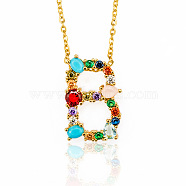 Brass Micro Pave Cubic Zirconia Initial Pendants Necklaces, with Cable Chains, Letter, Letter.B, 17.9~18.1 inch(45.5~46cm)x1.5mm, LetterB: 20.5x13.5x6mm(NJEW-S069-JN002-B)