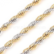 304 Stainless Steel Rope Chains, with Spool, Unwelded, Golden & Stainless Steel Color, 4mm, about 32.8 Feet(10m)/roll(CHS-G011-09)