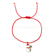 Christmas Alloy Enamel Charm Brided Cord Bracelets, Red, Snowman, 11 inch(28cm)(ZI9158-2)