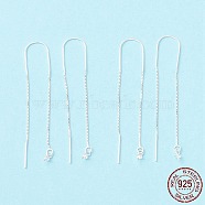 925 Sterling Silver Ear Thread with Peg Bails, U-shape Link with Long Chain Stud Earring Findings, for Half Drilled Beads, Silver, 87.5mm, Pin: 0.7mm and 0.6mm(for half drilled beads)(STER-P047-12S)