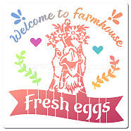 Farm Fresh Eggs PET Plastic Hollow Out Drawing Painting Stencils Templates, Square, Hen Pattern, 300x300mm(DIY-WH0244-262)