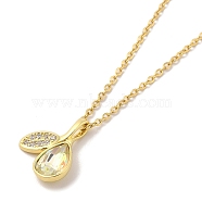 304 Stainless Steel Pendant Necklaces, Brass Micro Pave Cubic Zirconia Pendant Necklaces, Peach, 17.32 inch(44cm) Pendant: 19x15mm(NJEW-U002-20G-01)