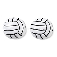 Opaque Resin Decoden Cabochons, Sport Ball, White, Volleyball, 24~25x7~8mm(RESI-A034-03F)