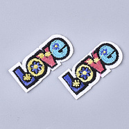 Computerized Embroidery Cloth Iron On Patches, Costume Accessories, Appliques, Word Love, Colorful, 21x49x2mm(X-FIND-T030-178)