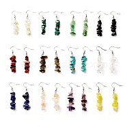 Natural & Synthetic Mixed Stone Chip Beads Dangle Earrings, Brass Jewelry for Girl Women, Platinum, 53.5~54.5mm, Pin: 0.5mm(EJEW-JE04649)