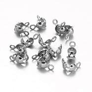 304 Stainless Steel Bead Tips, Calotte Ends, Clamshell Knot Cover, Stainless Steel Color, 8x4mm, Hole: 1.2mm(STAS-M213-09)