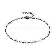 304 Stainless Steel Cable Chain Anklets, with Enamel and Lobster Claw Clasps, Electrophoresis Black, White, 230x2mm(AJEW-K030-01EB-12)