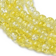 Baking Painted Crackle Glass Bead Strands, Two Tone, Round, Yellow, 8mm, Hole: 1.3~1.6mm, about 100pcs/strand, 31.4 inch(CCG-S001-8mm-04)