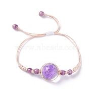 Handmade Dry Pressed Flower Link Bracelet for Girl Women, Babysbreath Glass Cover Beads Adjustable Bracelet, Blue Violet, Inner Diameter: 5/8~ 3-1/8 inch(1.5~7.9cm)(BJEW-C004-01J)
