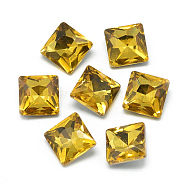 Pointed Back Glass Rhinestone Cabochons, Back Plated, Faceted, Square, Gold, 14x14x5.5mm(RGLA-T027-14x14mm-22)
