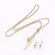 304 Stainless Steel Jewelry Sets, Pendant Necklaces and Stud Earrings, Strip and Round, Golden, Necklace: 29.9 inch(76cm), Earrings: 20x8mm, Pin: 0.8mm(SJEW-O091-05G)