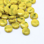 Drawbench Acrylic Beads, Spray Painted, Flat Round, Yellow, 9x3.5mm, Hole: 1mm(X-MACR-K331-19F)