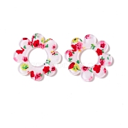 Transparent Acrylic Pendants, Flower with Flower Pattern, Red, 29.5x2mm, Hole: 1.2mm(TACR-G037-A08)