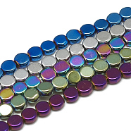 Electroplate Non-magnetic Synthetic Hematite Beads Strands, Flat Round, Mixed Color, 4x2mm, Hole: 1mm, about 105pcs/strand, 15.7 inch(G-Q486-102)