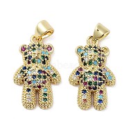 Rack Plating Bear Brass Micro Pave Cubic Zirconia Pendants, Cadmium Free & Lead Free, Long-Lasting Plated, Real 18K Gold Plated, Colorful, 22x13x4.5mm, Hole: 3x4mm(KK-E102-06G-01)