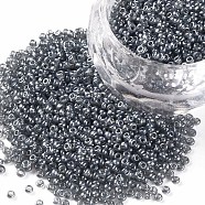 12/0 Grade A Round Glass Seed Beads, Transparent Colours Lustered, Gray, 12/0, 2x1.5mm, Hole: 0.3mm(SEED-Q011-F526)