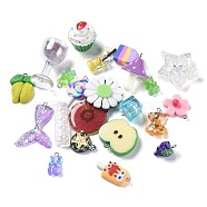 Resin & Polymer Clay Pendants, Mixed Shapes, Mix Style, Mixed Color, 19.5~42x10~34.5x4~24.5mm, Hole: 1.5~2.5mm and 3~4x3.8mm, about 99pcs/300g(RESI-XCP0001-08)