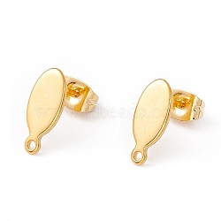 201 Stainless Steel Stud Earring Findings, with 304 Stainless Steel Pins, Horizontal Loops and Ear Nuts, Oval, Real 24K Gold Plated, 12.5x5.5mm, Hole: 1mm, Pin: 0.8mm(EJEW-A071-28G)