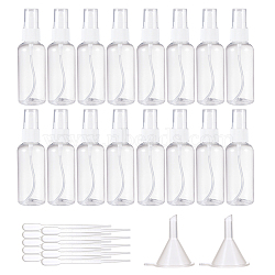 BENECREAT 60ml Transparent PET Plastic Refillable Spray Bottle, for Perfume, Essential Oil, with PP Plastic Funnel Hopper and PE Plastic Dropper, Clear, Bottle: 12x3.6cm, Capacity: 60ml, hopper: 3.7x0.6~3.7cm, Dropper: 15x0.25~1.2cm, 32pcs/set(MRMJ-BC0001-51)