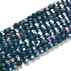Opaque Glass Beads Stands, AB Color, Faceted(32 Facets), Round, Prussian Blue, 4.5x4mm, Hole: 1mm, about 94~95pcs/strand, 13.90~14.02 inch(35.3~35.6cm)(EGLA-A035-P4mm-B19)
