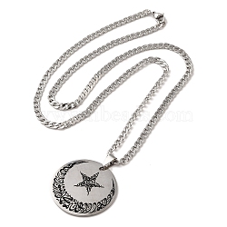 Moon & Star 304 Stainless Steel Enamel Pendant Necklaces, Stainless Steel Color, 23.43 inch(59.5cm)(NJEW-D066-06P)