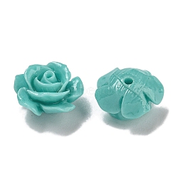 Synthetic Coral Dyed Carved Beads, Flower, Half Hole, Turquoise, 9.5x6.3mm, Hole: 1mm(SHEL-I001-05C-01)