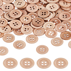Flat Round Wood Buttons, 4-Hole, BurlyWood, 15x3.5mm, Hole: 1.8mm, 100pcs/set(DIY-LP0001-14A)
