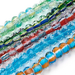 Handmade Lampwork Beads Strands, Faceted, Rondelle, Mixed Color, 10.5~11.5x7.5~8mm, Hole: 2~2.5mm, about 51pcs/strand, 15.7 inch(40cm)(LAMP-F014-F-B)