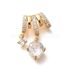 Brass Micro Pave Cubic Zirconia Pendants, Round Charms, Real 18K Gold Plated, 22x13x5.5mm, Hole: 5x3mm(X-KK-C085-12G)