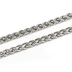 304 Stainless Steel Wheat Chains, Foxtail Chain, Unwelded, Stainless Steel Color, 6x4x1mm(CHS-L001-30-4mm)