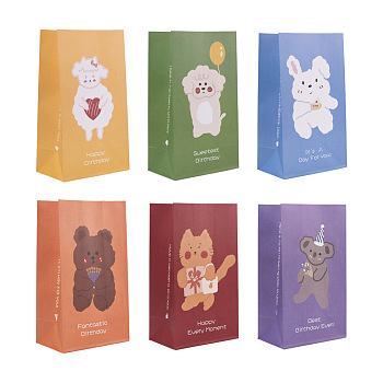 Magibeads 12Pcs 6 Style Rectangle Paper Bags, Animal Pattern with Stickers, Storage Bags, Wedding Party Birthday Gift Bag, Mixed Color, 26.7x15.1x9.7cm, 2pcs/style
