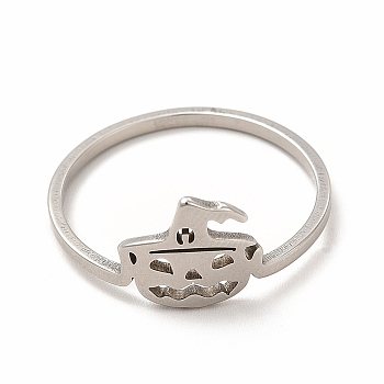 304 Stainless Steel Halloween Pumpkin Finger Ring for Women, Stainless Steel Color, Inner Diameter: 18mm