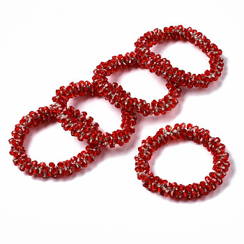 Faceted Transparent Glass Beads Stretch Bracelets, Torsade Bracelets, Bicone, Red, Inner Diameter: 1-5/8 inch(4cm)
