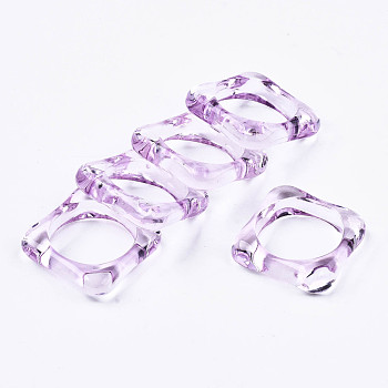 Transparent Acrylic Finger Rings, Square, Orchid, US Size 7 1/2(17.7mm)