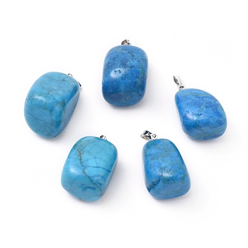 Natural Howlite Pendants, Dyed & Heated, with Platinum Tone Brass Findings, Nuggets, 23~30x13~22x12~20mm, Hole: 5x3mm